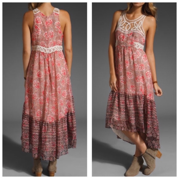 Free People Dresses & Skirts - Free People Hi-Lo Maxi Crochet Dress Native Rose